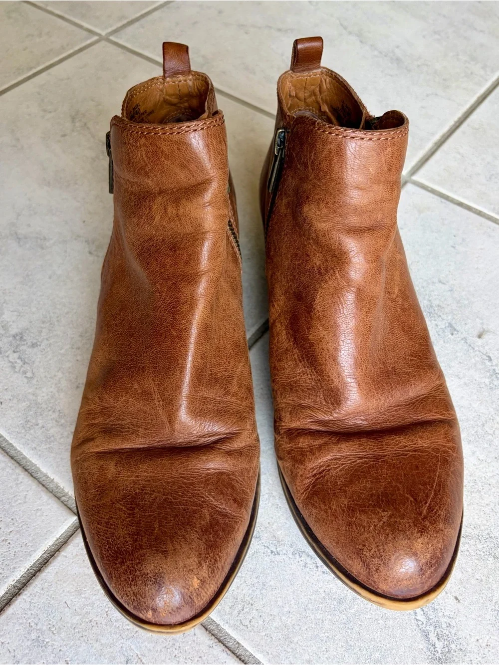 Lucky Brand Brown Distressed Leather Ankle Boots Booties Size 9M / EU 40
